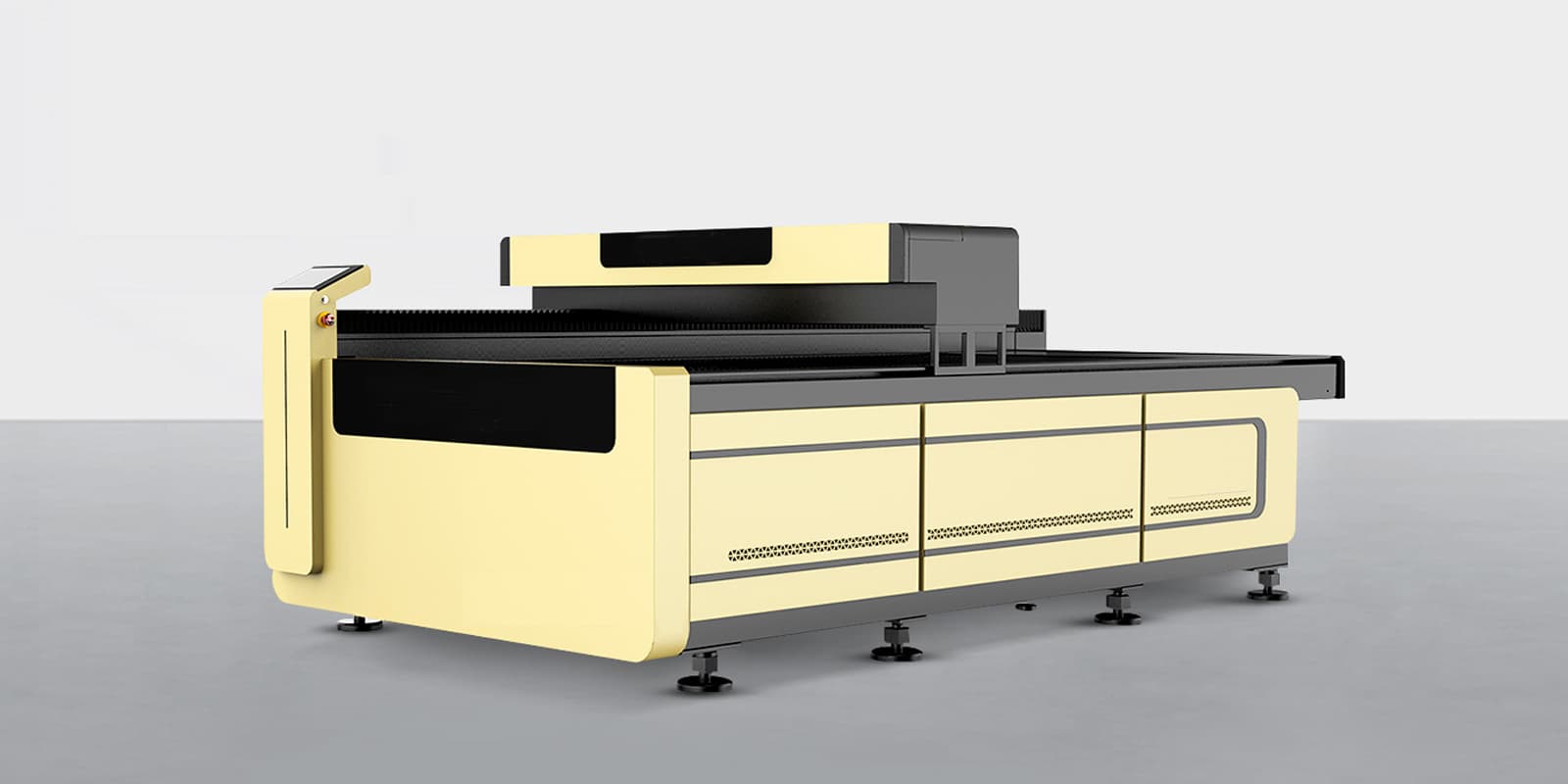 Flat-bed laser cutting machine with an enclosed cutting bed